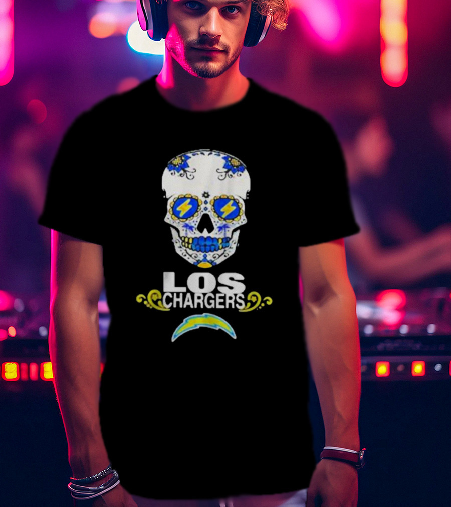 Los Angeles Chargers Sugar Skull Blue Yellow Lightning T-Shirt