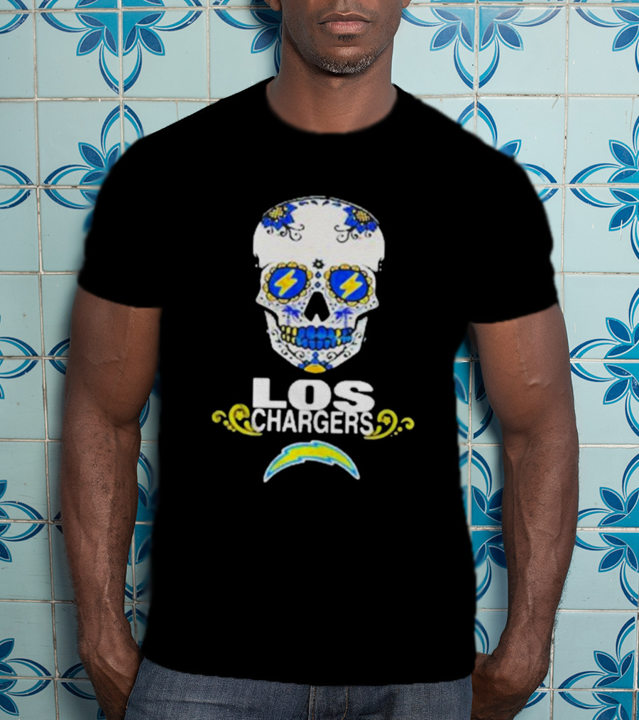 Los Angeles Chargers Sugar Skull Blue Yellow Lightning T-Shirt
