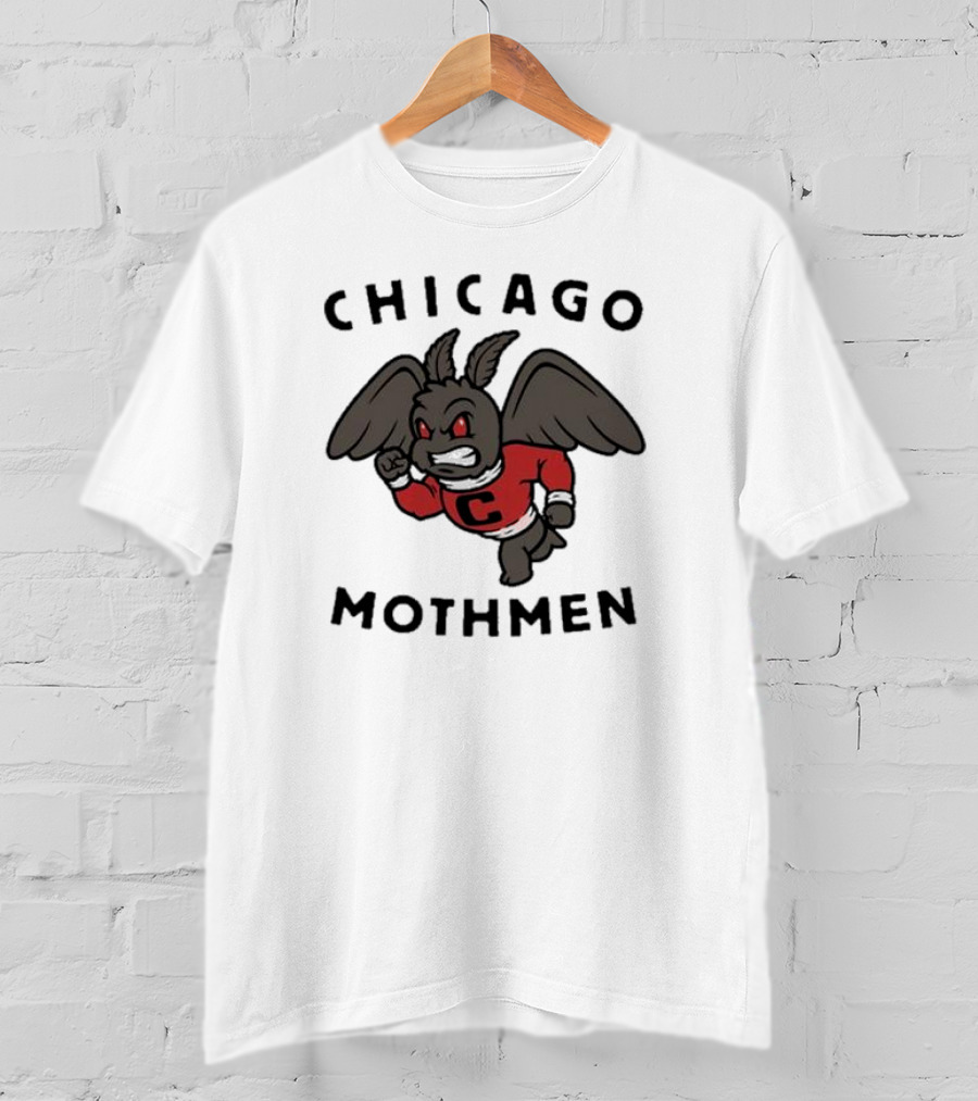 Chicago Mothmen Harebrained Design Winged Mascot C Logo Red Eyes T-Shirt