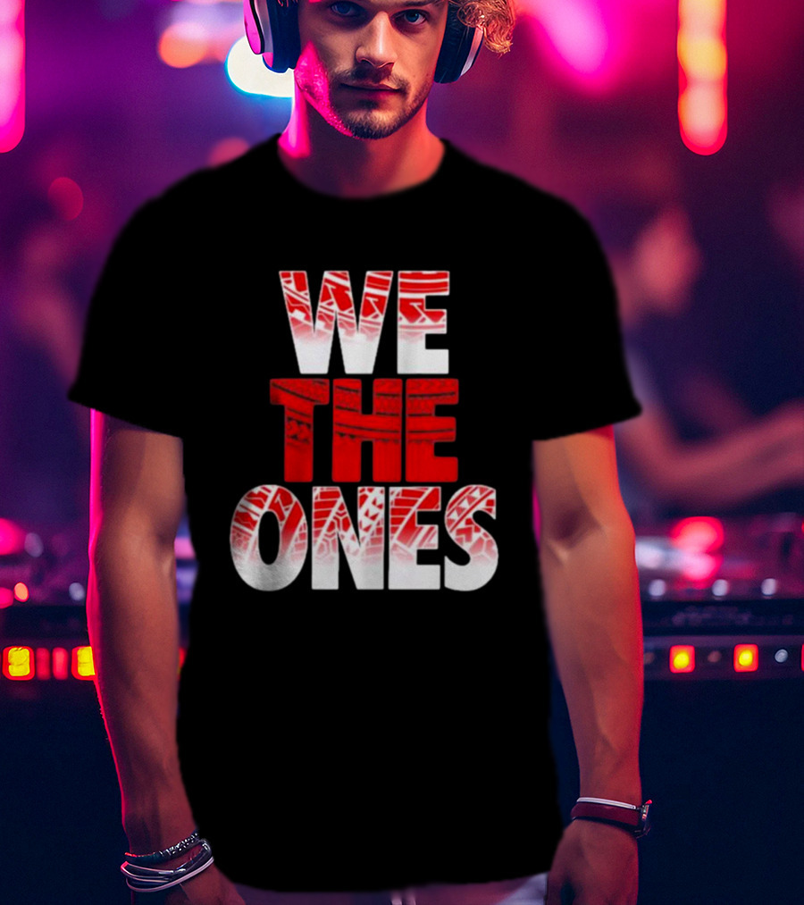 We The Ones Bold Red And White Triangular Brush Pattern Text T-Shirt