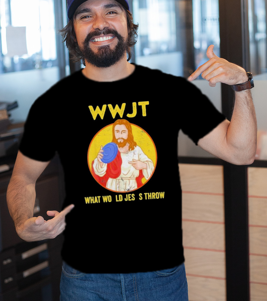 WWJT What Would Jesus Throw Frisbee Golf T-Shirt
