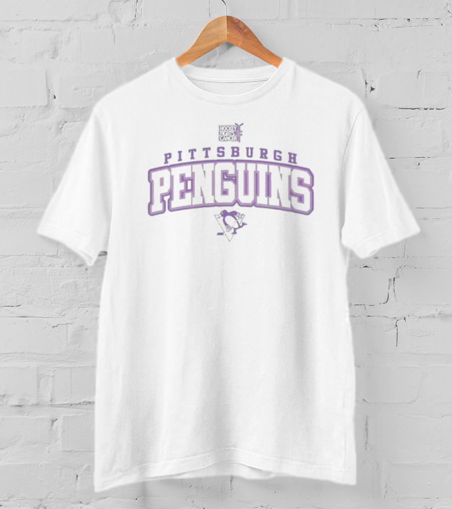 Pittsburgh Penguins Hockey Fights Cancer Purple Text T-Shirt