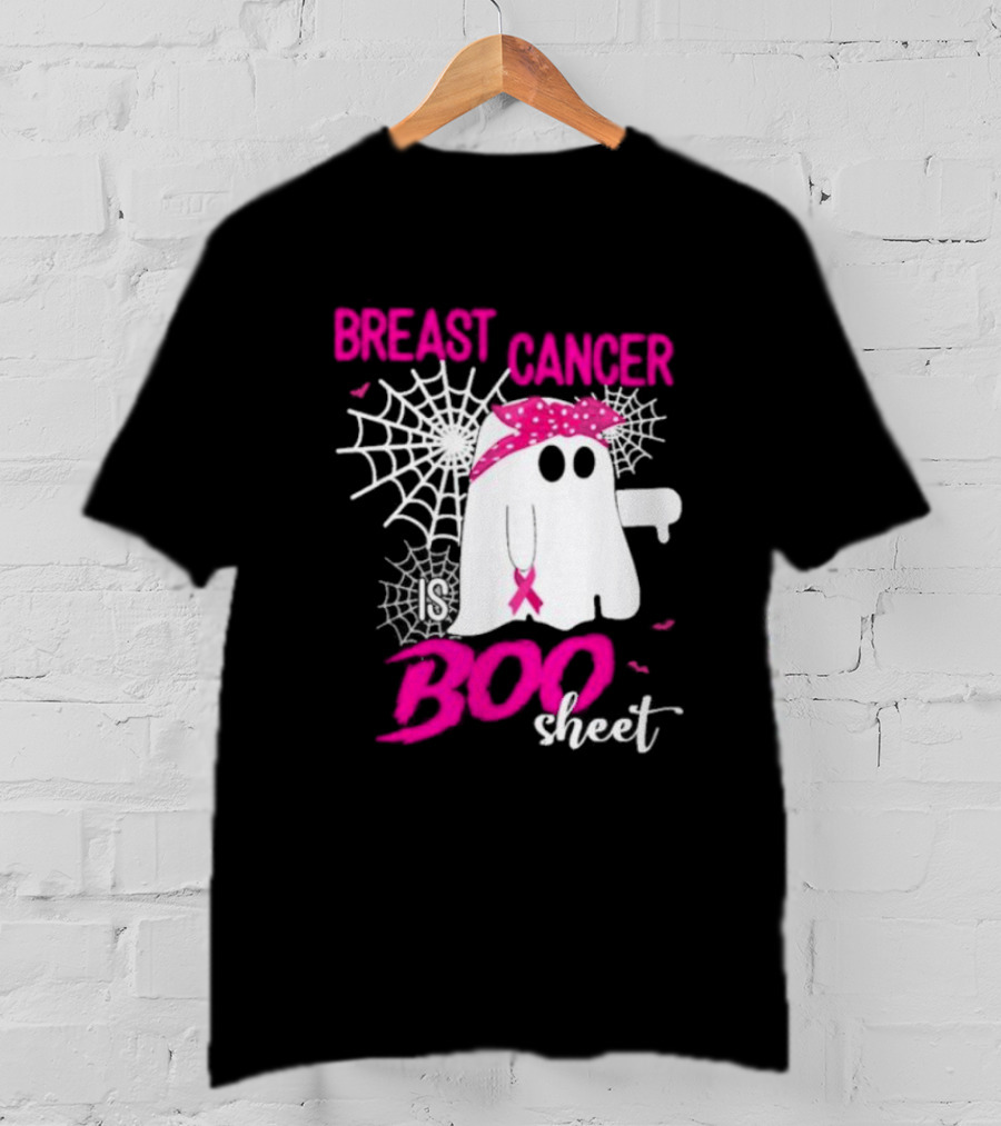 Breast Cancer Is Boo Sheet Halloween Ghost With Pink Ribbon And Spider Webs T-Shirt