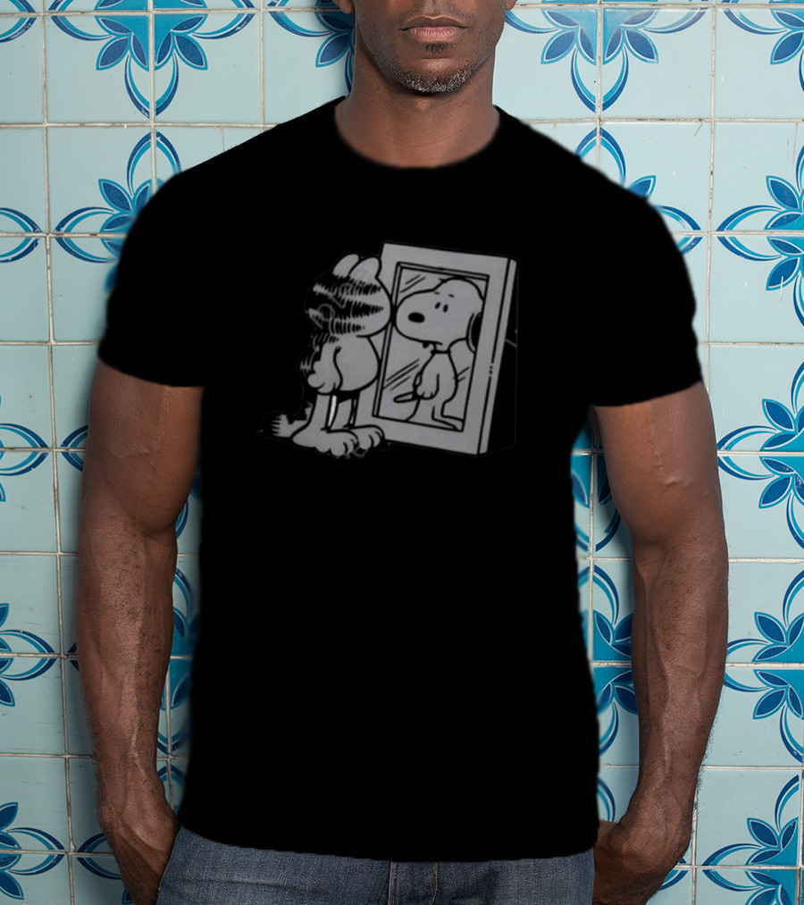 Garfield Snoopy Reflection In Mirror T-Shirt