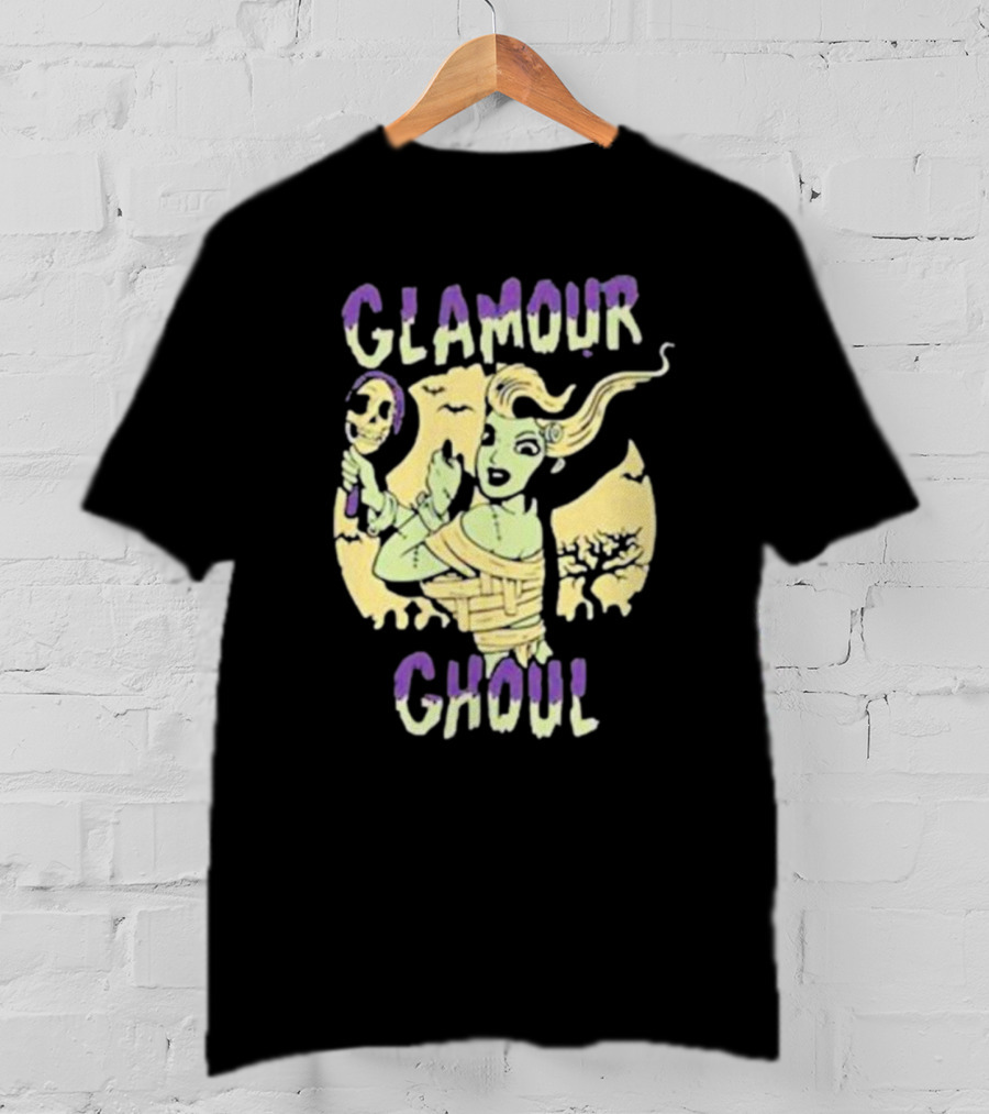 Glamour Ghoul Halloween Monster Retro Skeleton Mirror Bats Trees T-Shirt