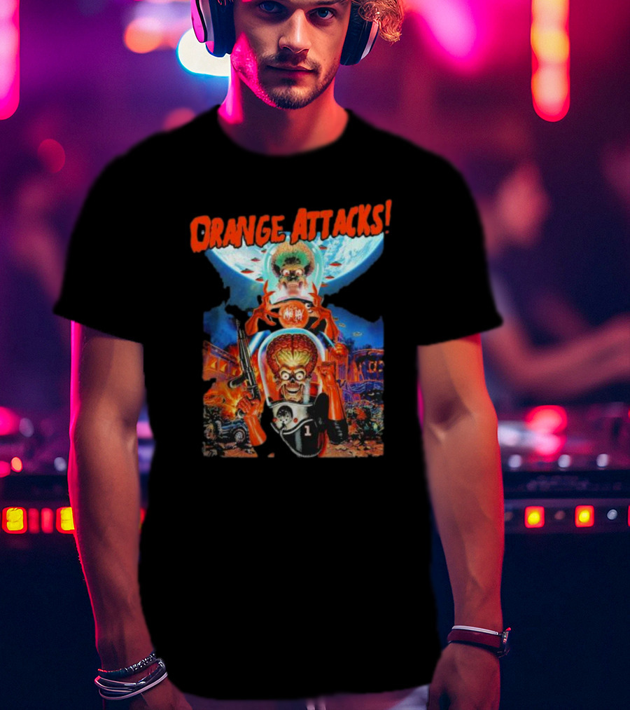 Orange Attacks Mars Invaders Fiery Chaos Extraterrestrial Onslaught T-Shirt