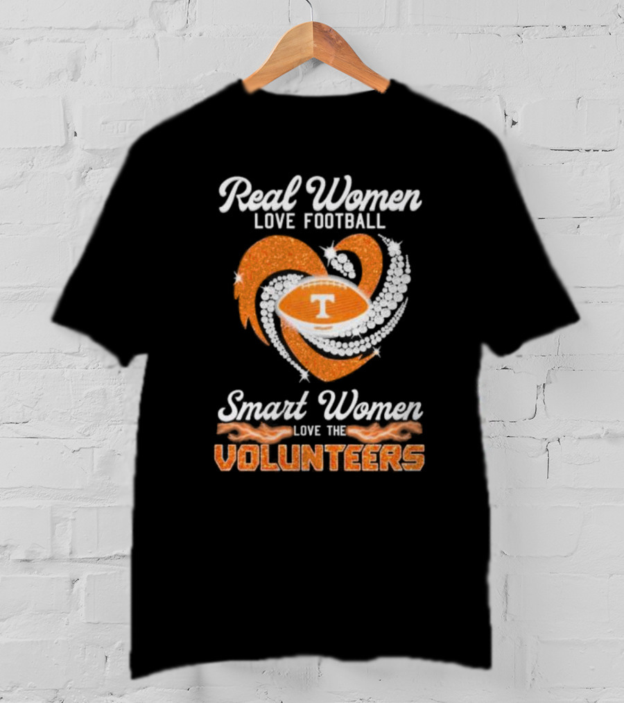 Real Women Love Football Smart Women Love The Volunteers Heart Football T-Shirt