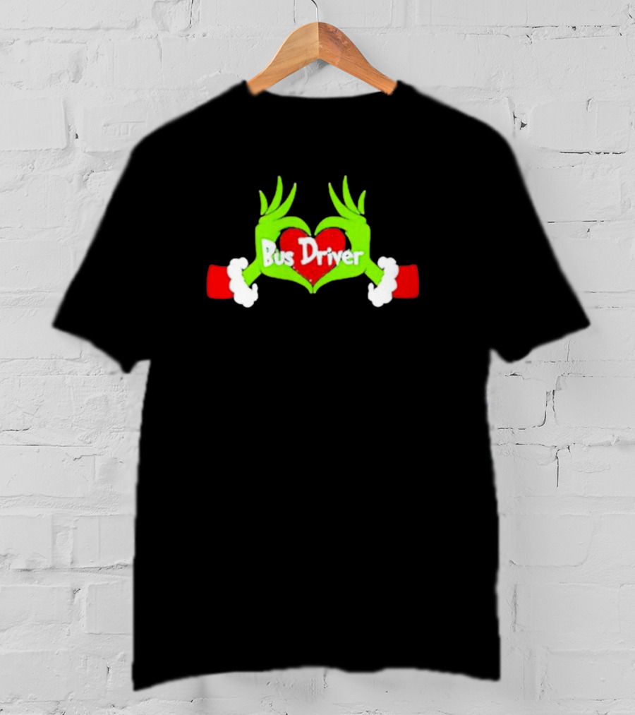 Grinch Hand Heart Bus Driver Christmas Love T-Shirt