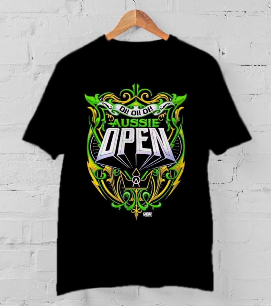 Aussie Open Oi Oi Oi AEW Wrestling Emblem Green And Gold T-Shirt