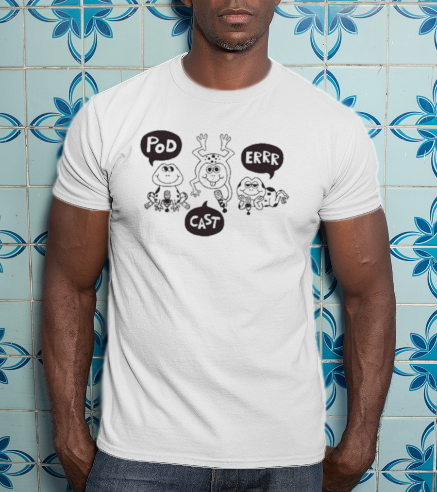 Pod Cast Errr Frog Comic Style Playful Frogs And Speech Bubbles T-Shirt