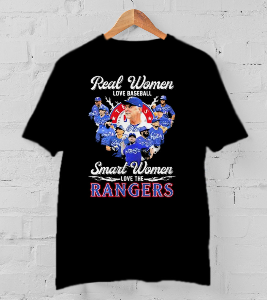 Real Women Love Baseball Smart Women Love The Texas Rangers Team Montage T-Shirt