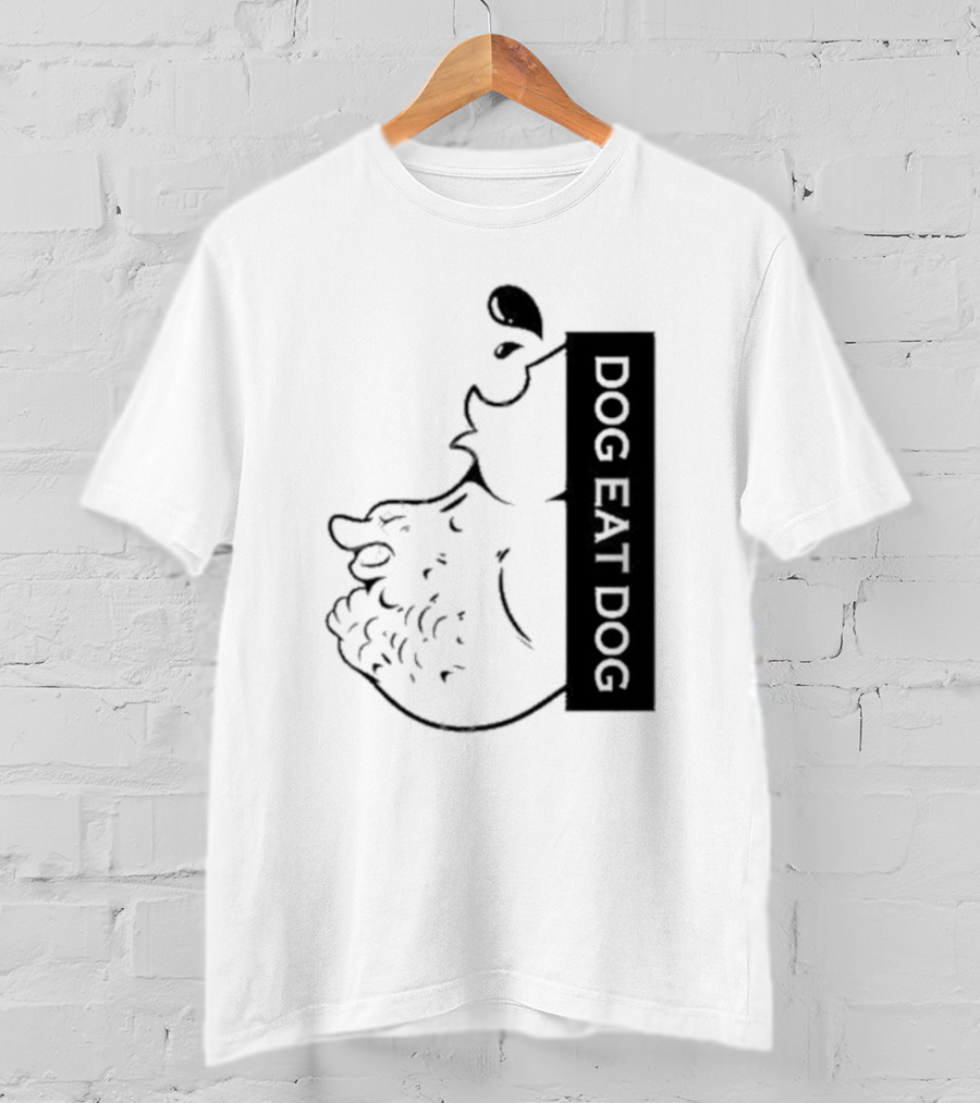 Slosh Dog Eat Dog Vertical Text Graphic With Cartoon Style Dog Outline T-Shirt