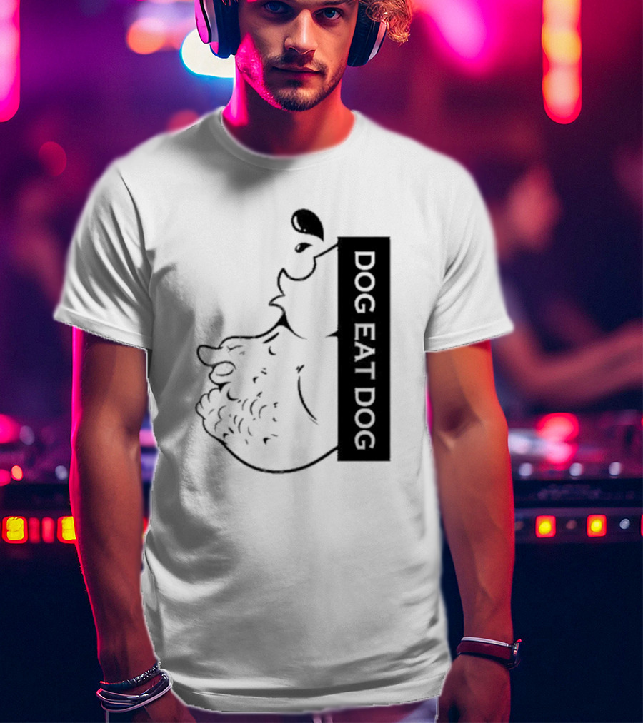 Slosh Dog Eat Dog Vertical Text Graphic With Cartoon Style Dog Outline T-Shirt