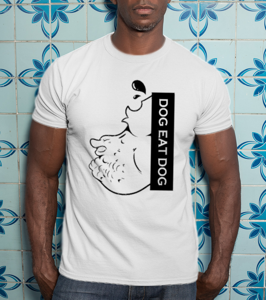 Slosh Dog Eat Dog Vertical Text Graphic With Cartoon Style Dog Outline T-Shirt