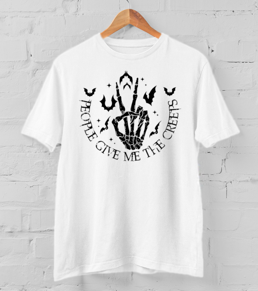 People Give Me The Creeps Skeleton Hand With Bats And Spooky Stars T-Shirt