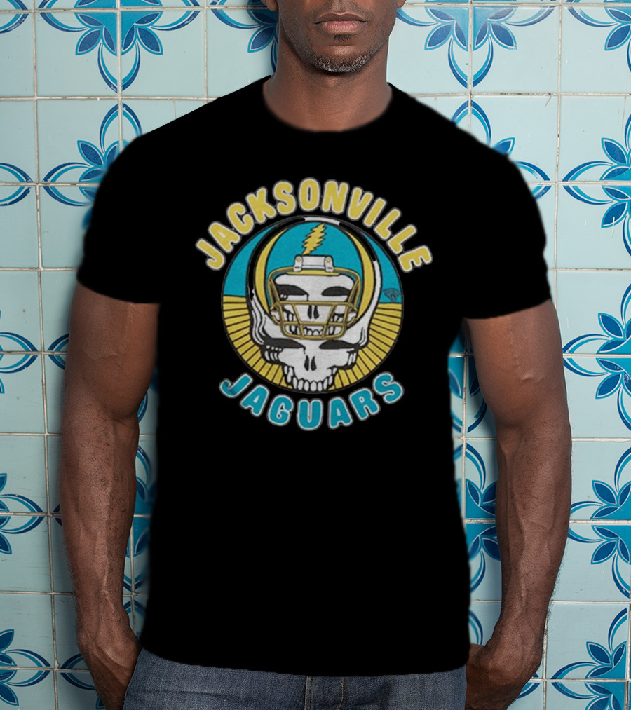 Jacksonville Jaguars Grateful Dead Skull Lightning Bolt Helmet Collaboration T-Shirt