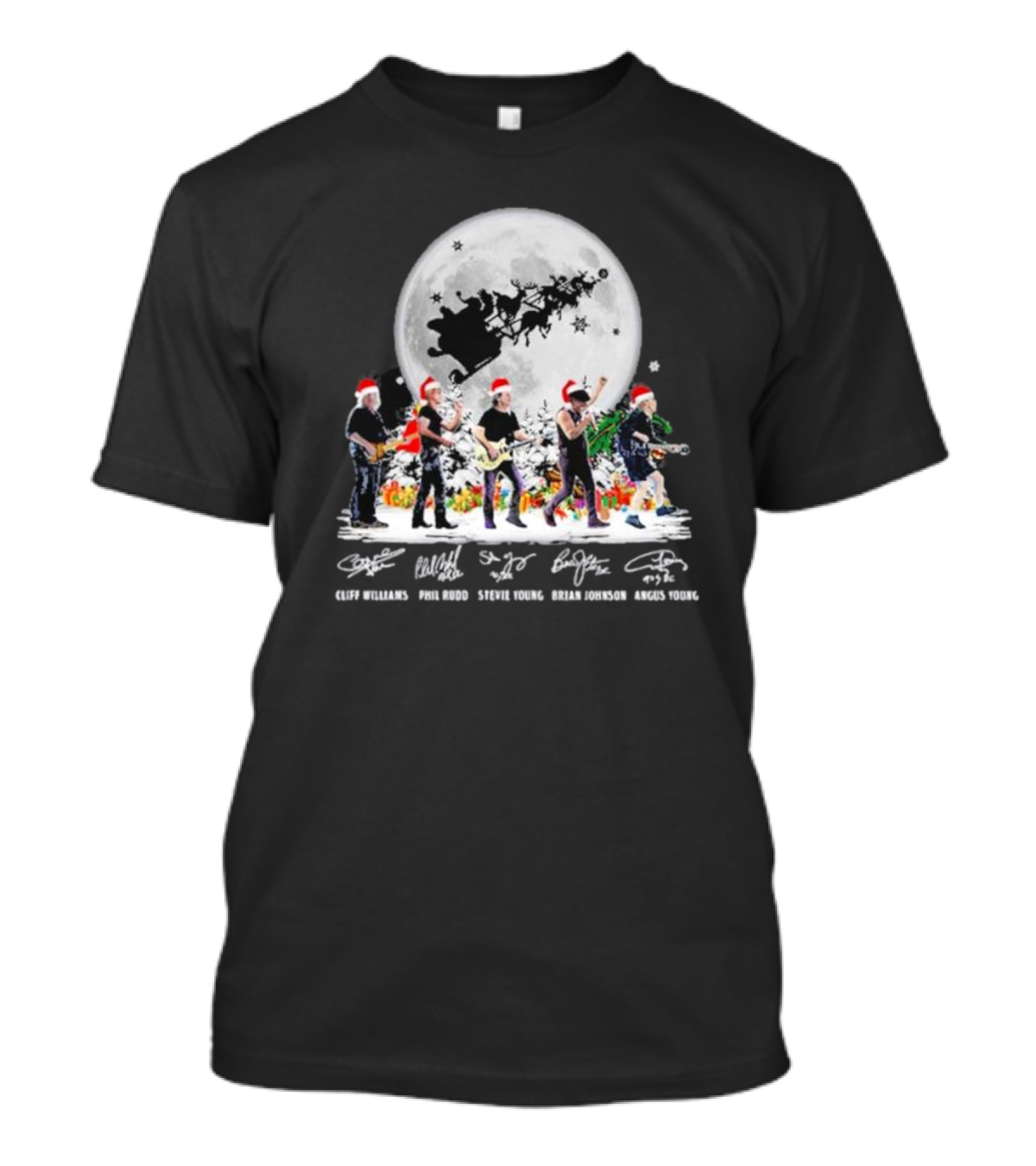 Santa AC DC Abbey Road Merry Christmas Cliff Williams Phil Rudd Stevie Young Brian Johnson Angus Young T-Shirt