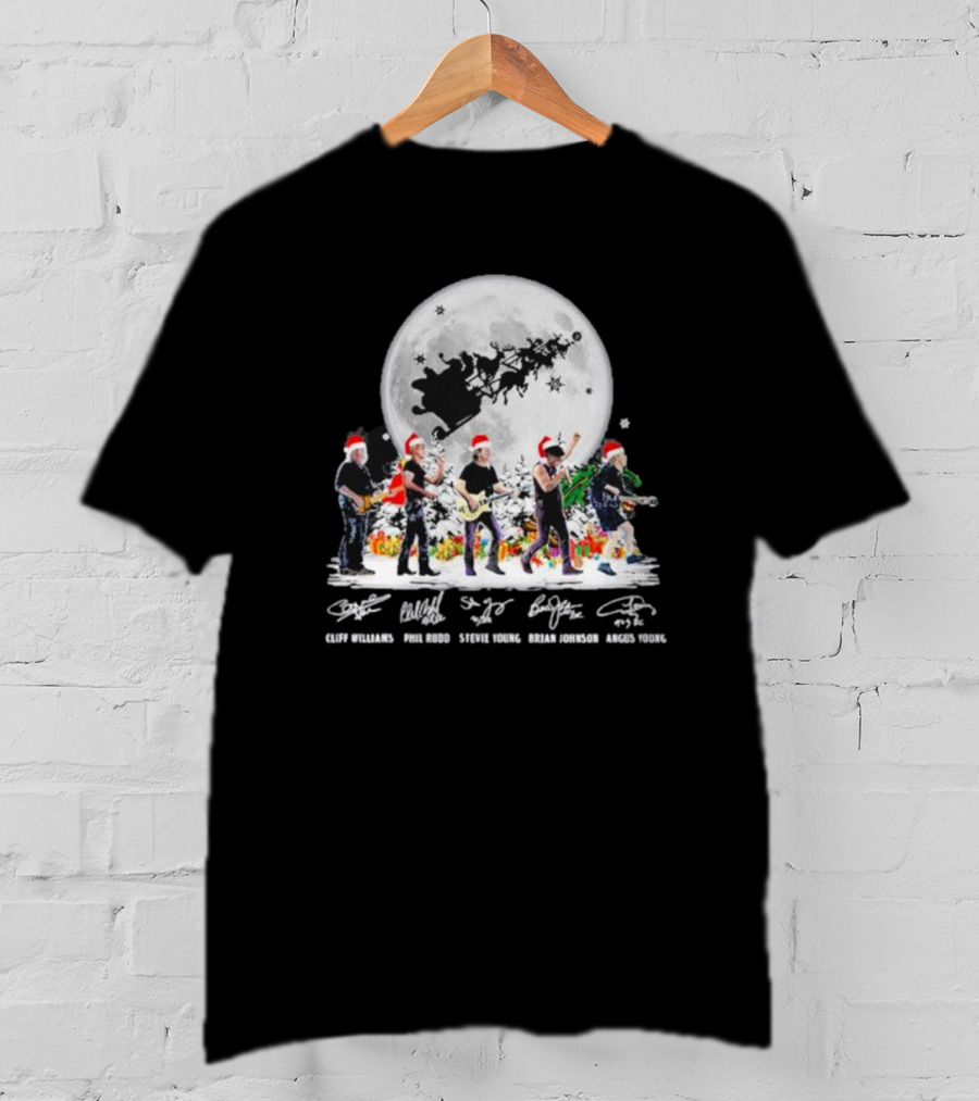Santa AC DC Abbey Road Merry Christmas Cliff Williams Phil Rudd Stevie Young Brian Johnson Angus Young T-Shirt
