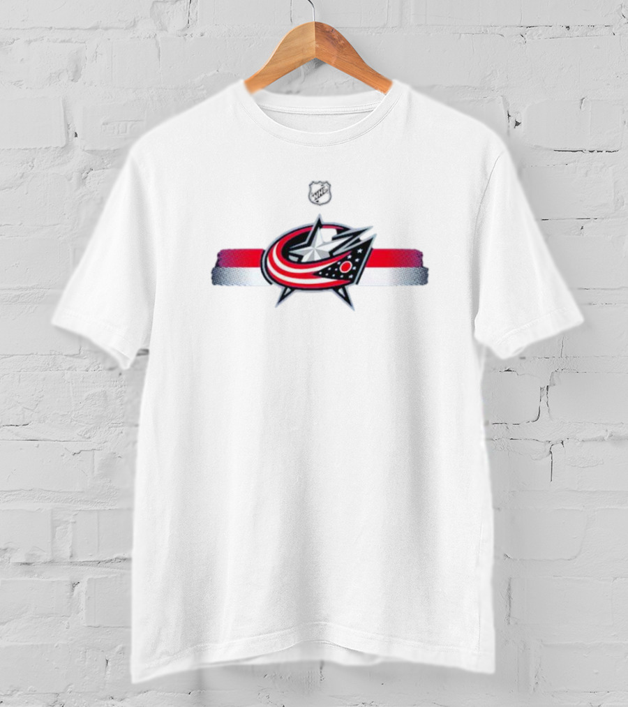 NHL Columbus Blue Jackets Emblem With Red White Blue Stripes T-Shirt