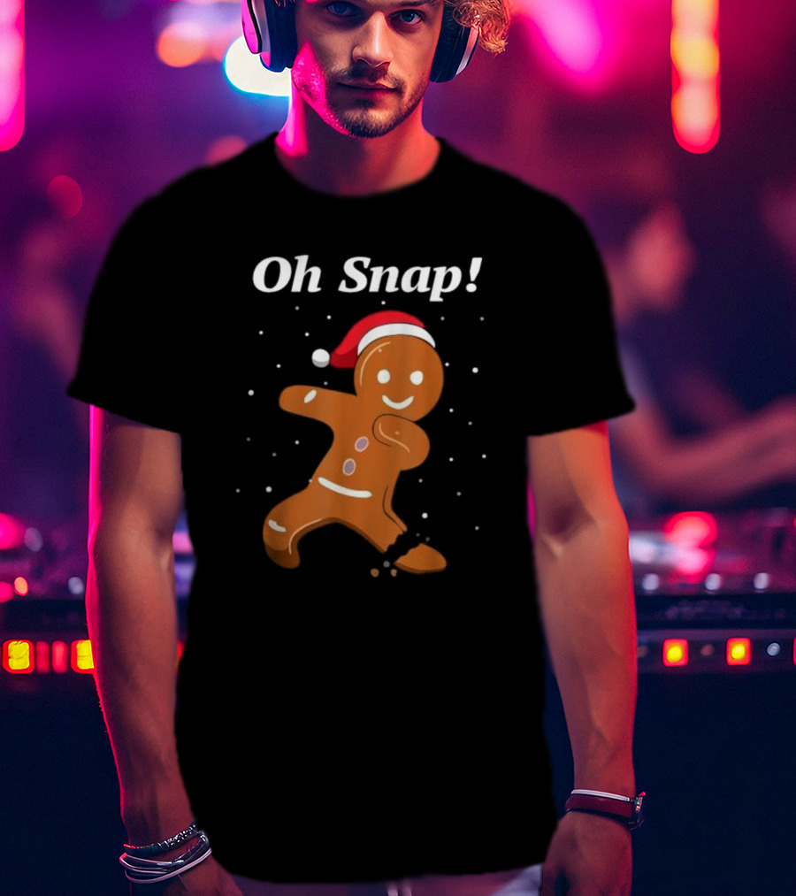 Oh Snap Gingerbread Merry Christmas Cookie Santa Hat T-Shirt