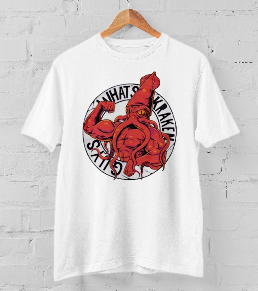 What’s Kraken Guys Sea Muscular Squid Circle T-Shirt