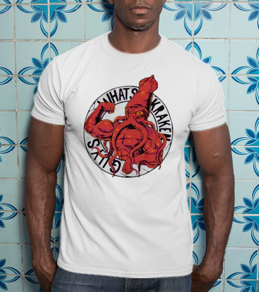 What’s Kraken Guys Sea Muscular Squid Circle T-Shirt