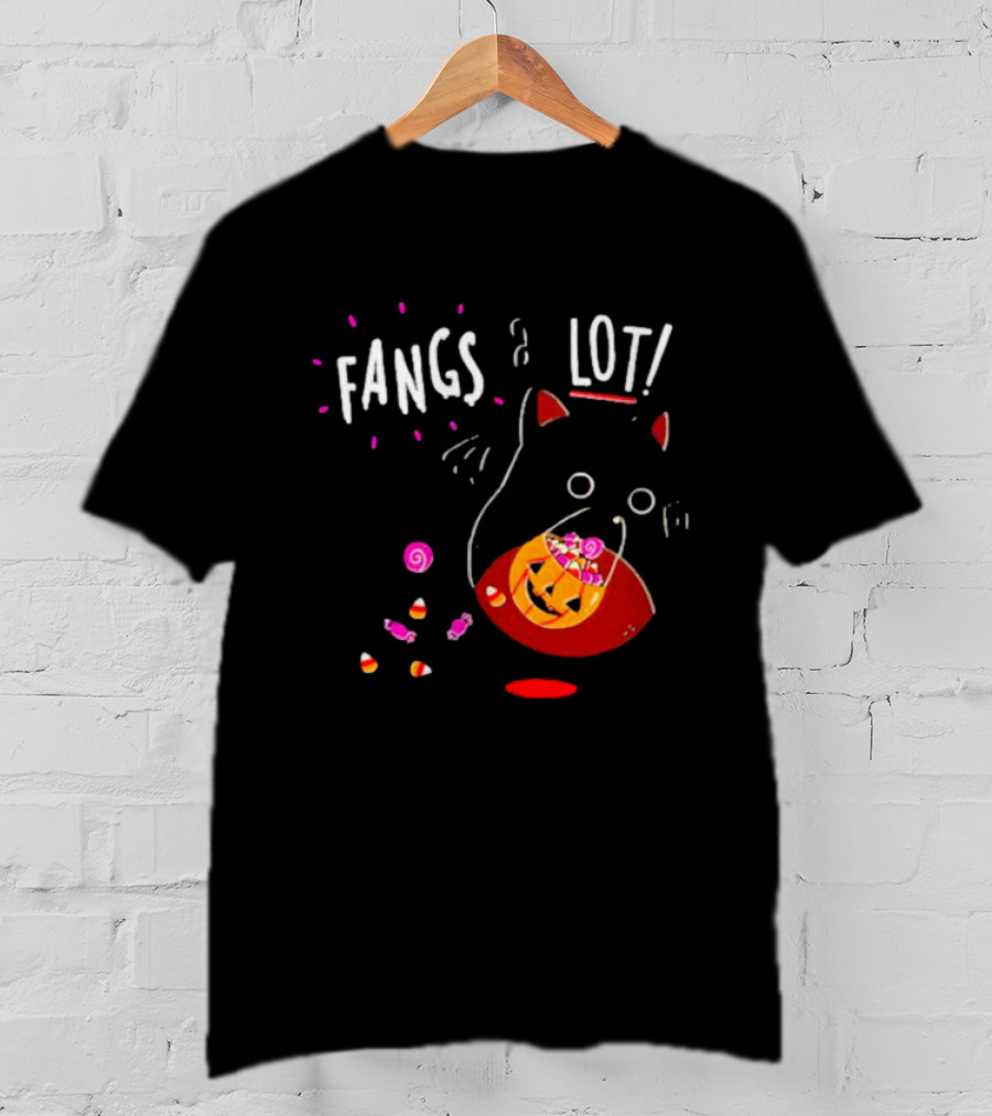 Ghost Cat Fangs A Lot Trick Or Treat Halloween Candy T-Shirt