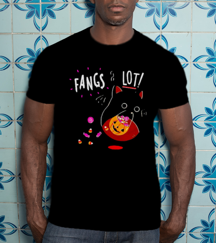 Ghost Cat Fangs A Lot Trick Or Treat Halloween Candy T-Shirt