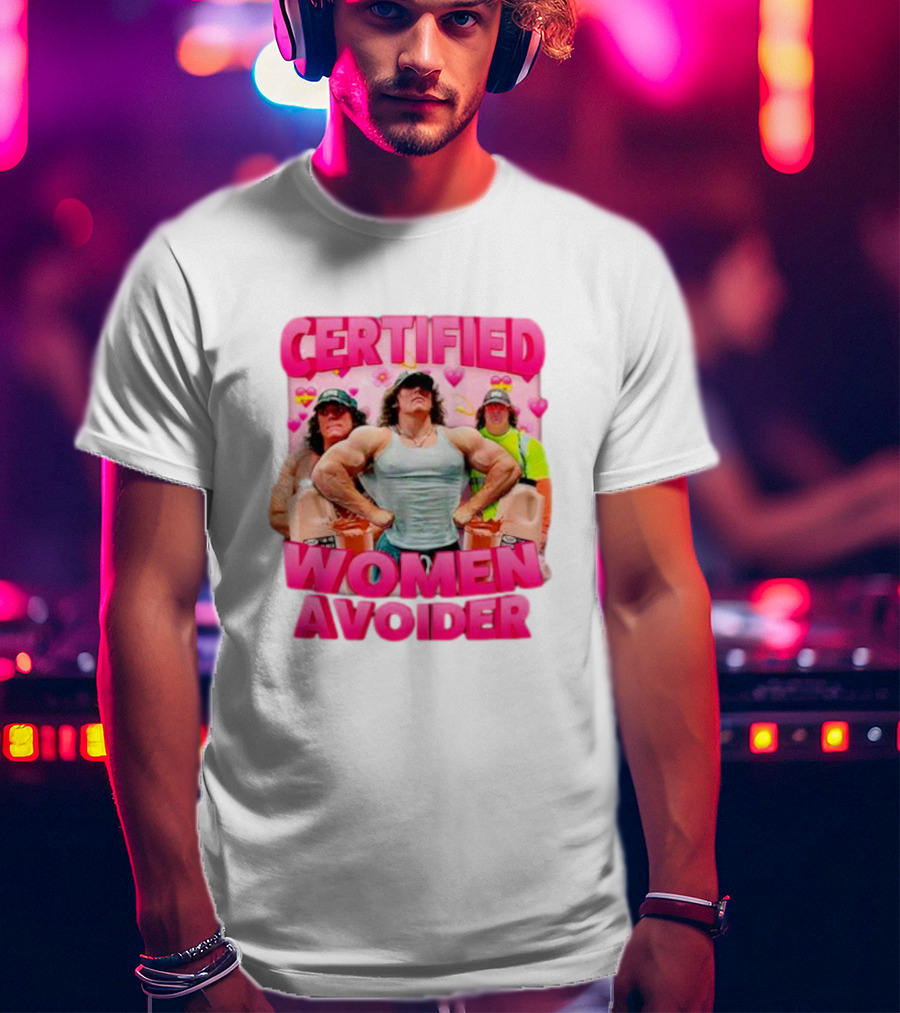 Certified Women Avoider Sam Sulek Portrait With Heart Symbols And Muscular Poses T-Shirt