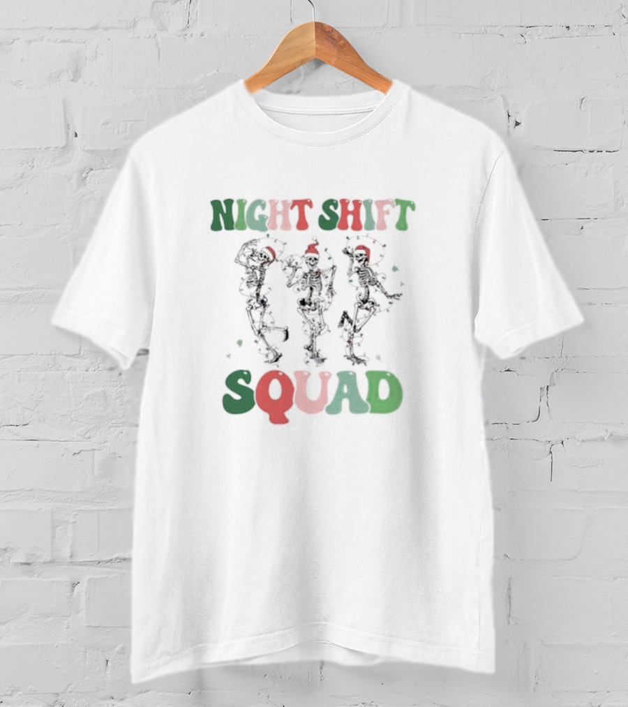 Night Shift Squad Christmas Dancing Skeletons T-Shirt
