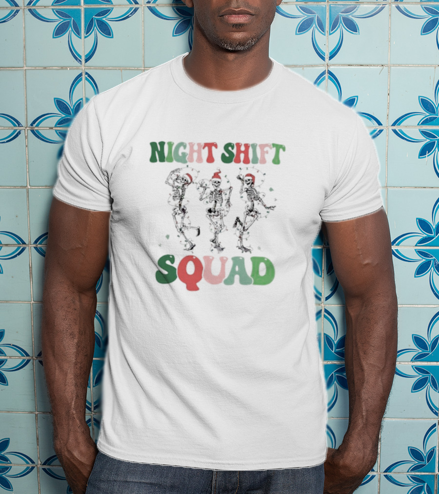 Night Shift Squad Christmas Dancing Skeletons T-Shirt