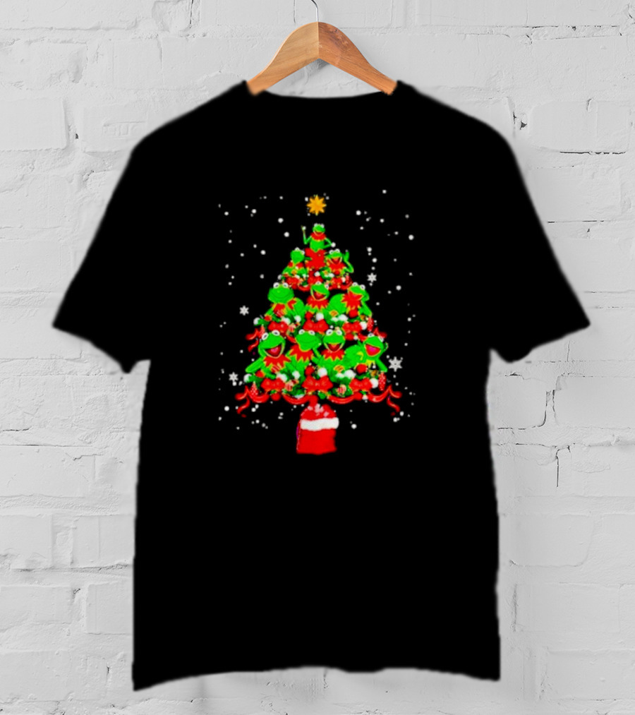 Frogs Merry Christmas Tree Star Topper Bright Red Ornaments T-Shirt