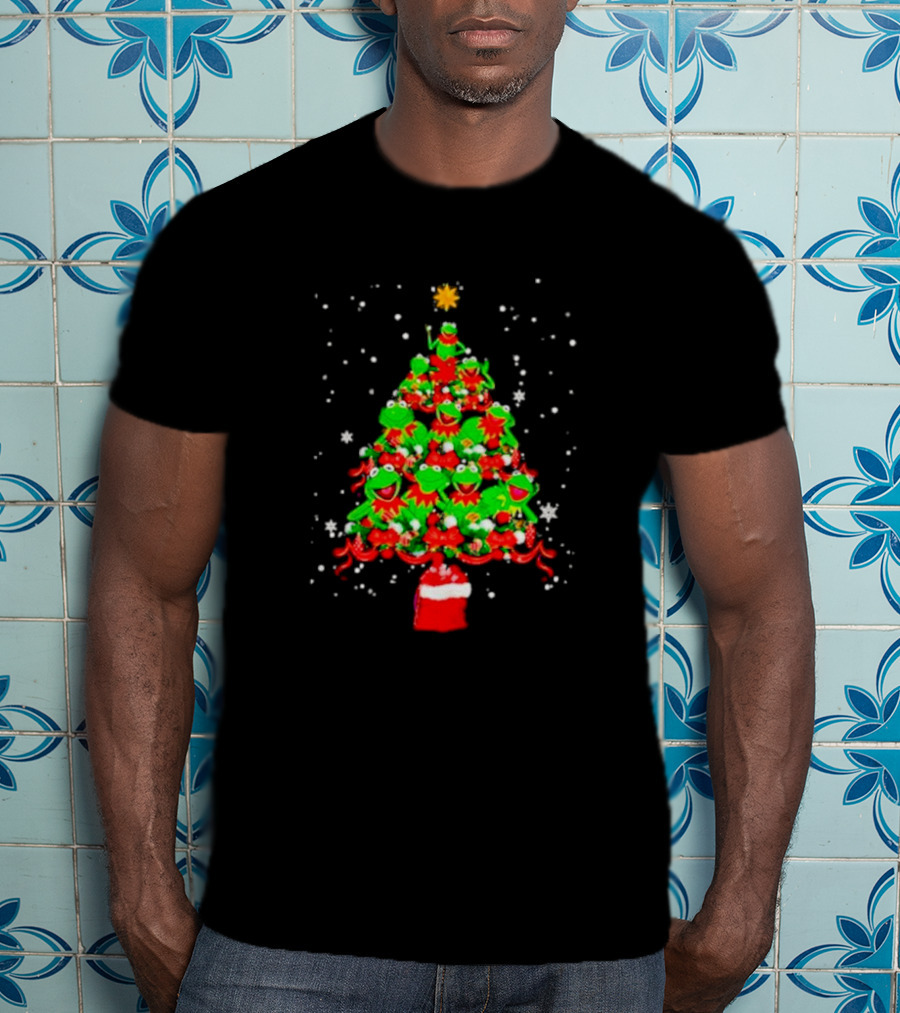 Frogs Merry Christmas Tree Star Topper Bright Red Ornaments T-Shirt