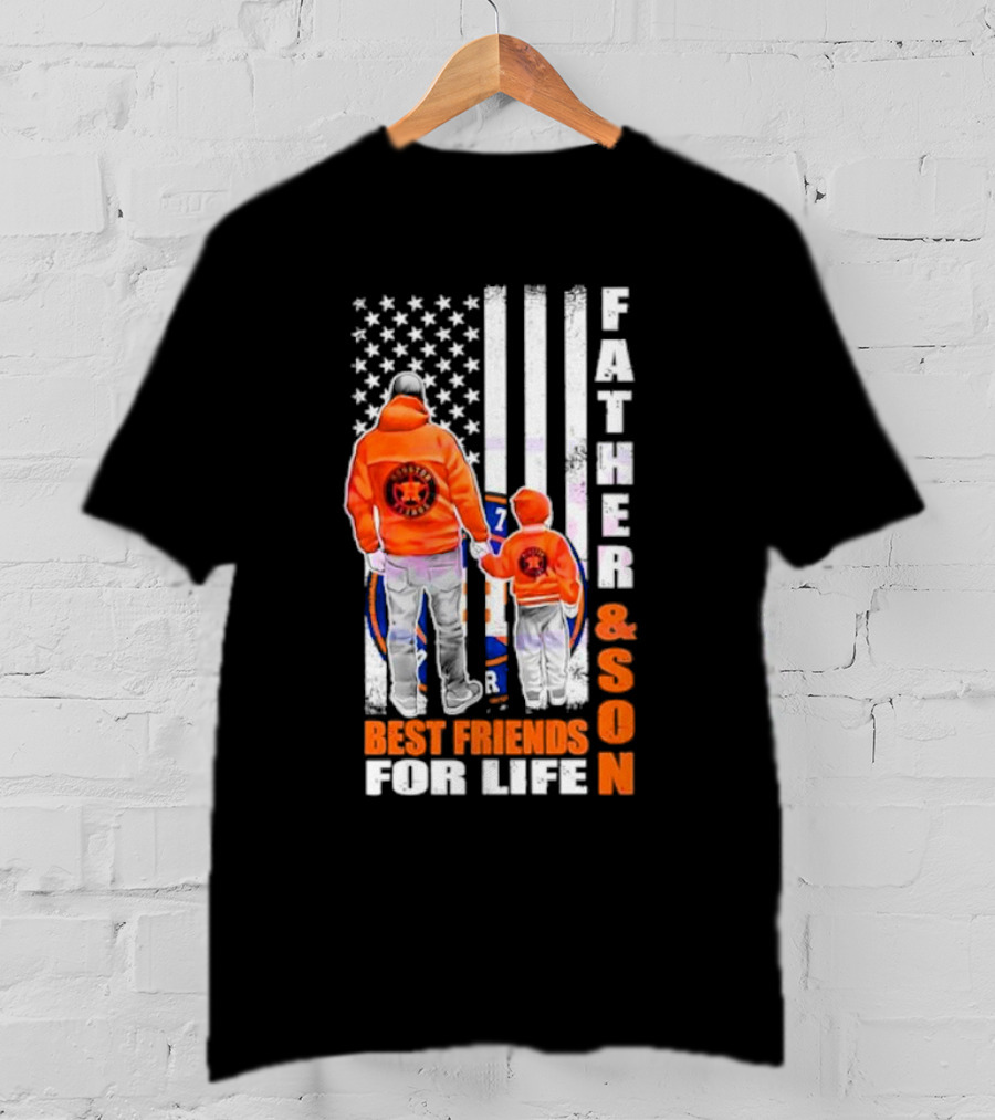 Houston Astros Father Son Best Friends For Life USA Flag T-Shirt