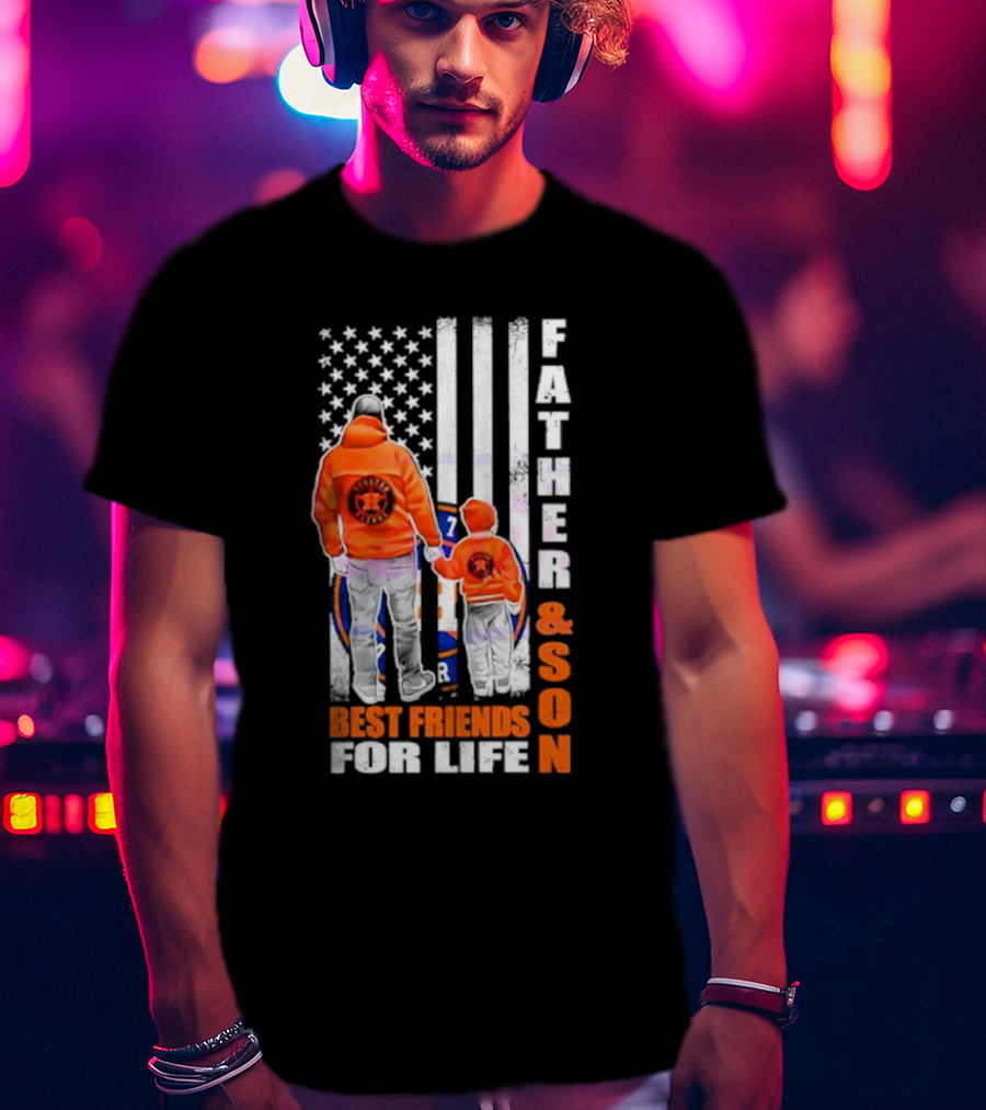 Houston Astros Father Son Best Friends For Life USA Flag T-Shirt