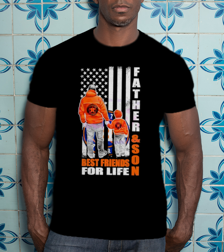 Houston Astros Father Son Best Friends For Life USA Flag T-Shirt