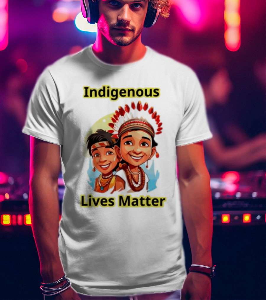 Indigenous Lives Matter Smiling Children Wearing Traditional Headdress T-Shirt