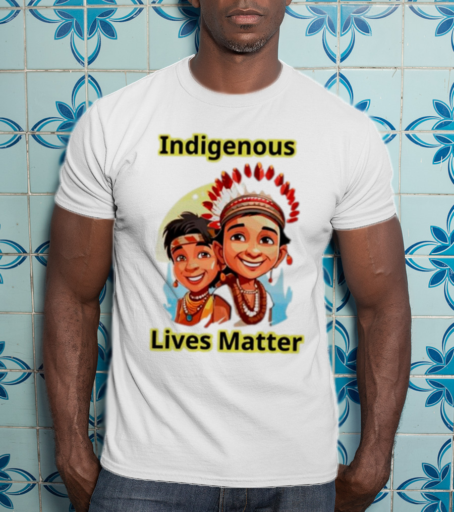 Indigenous Lives Matter Smiling Children Wearing Traditional Headdress T-Shirt