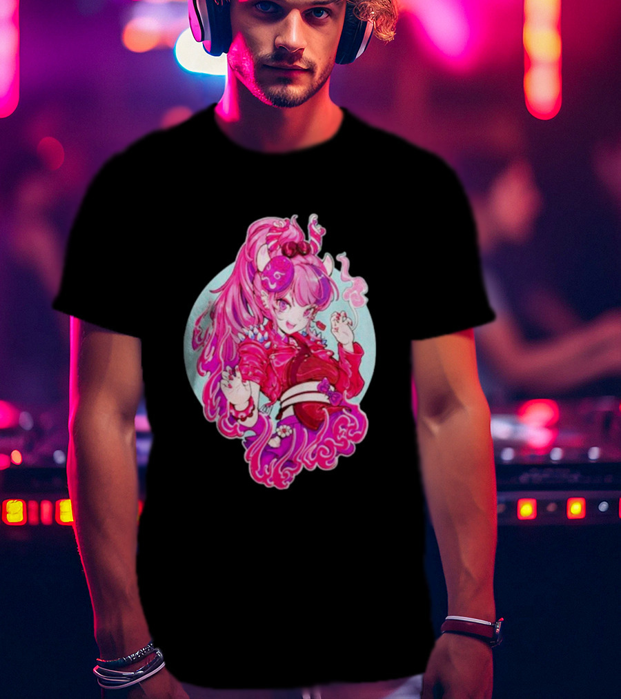 Invasion Club Ironmouse Pink Anime Character Art Collaboration T-Shirt