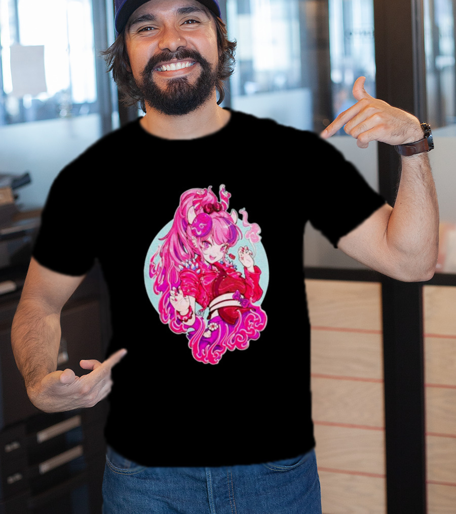 Invasion Club Ironmouse Pink Anime Character Art Collaboration T-Shirt