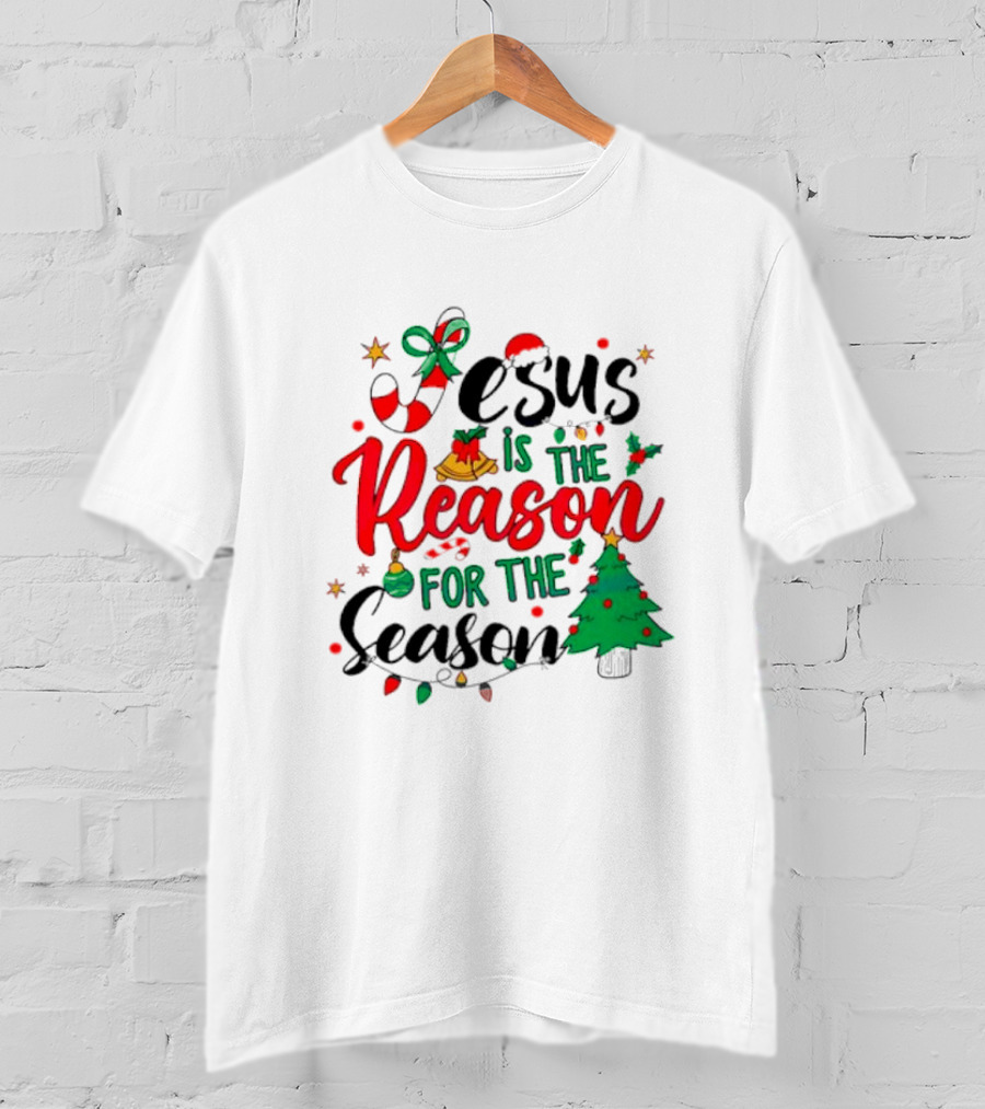 Jesus Is The Reason For The Season Christmas Tree And Candy Cane T-Shirt