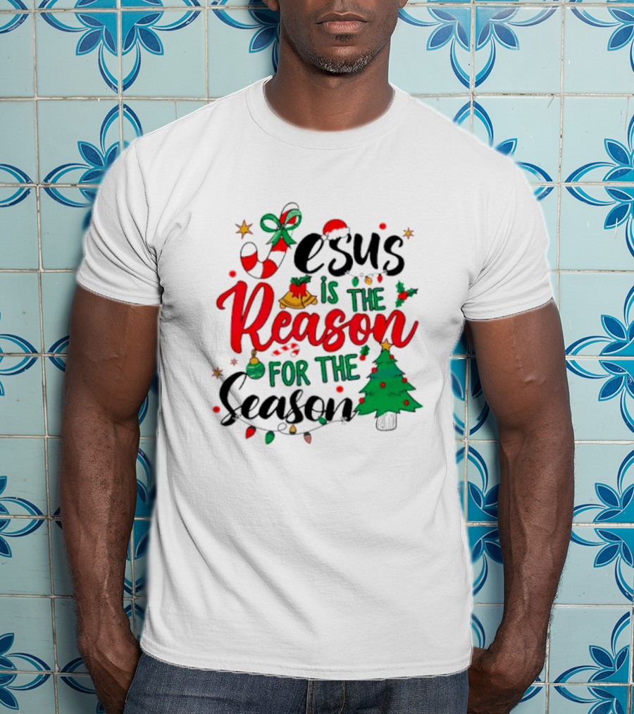 Jesus Is The Reason For The Season Christmas Tree And Candy Cane T-Shirt
