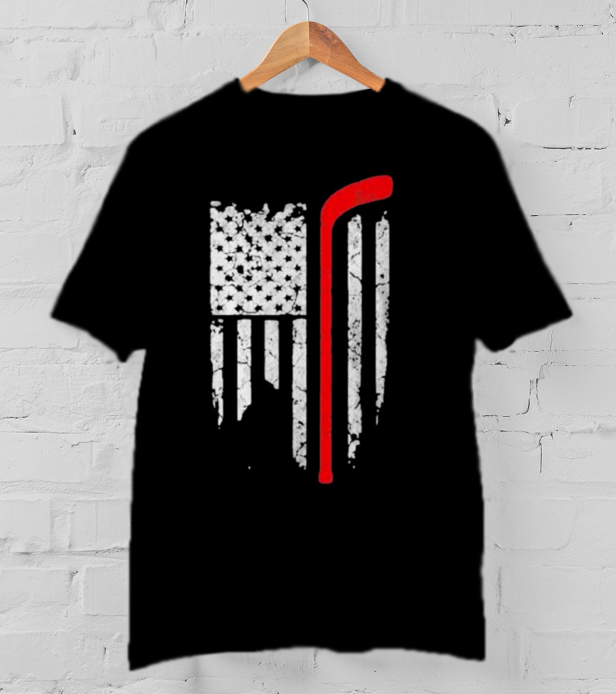 Hockey Stick American Flag Stars Stripes T-Shirt