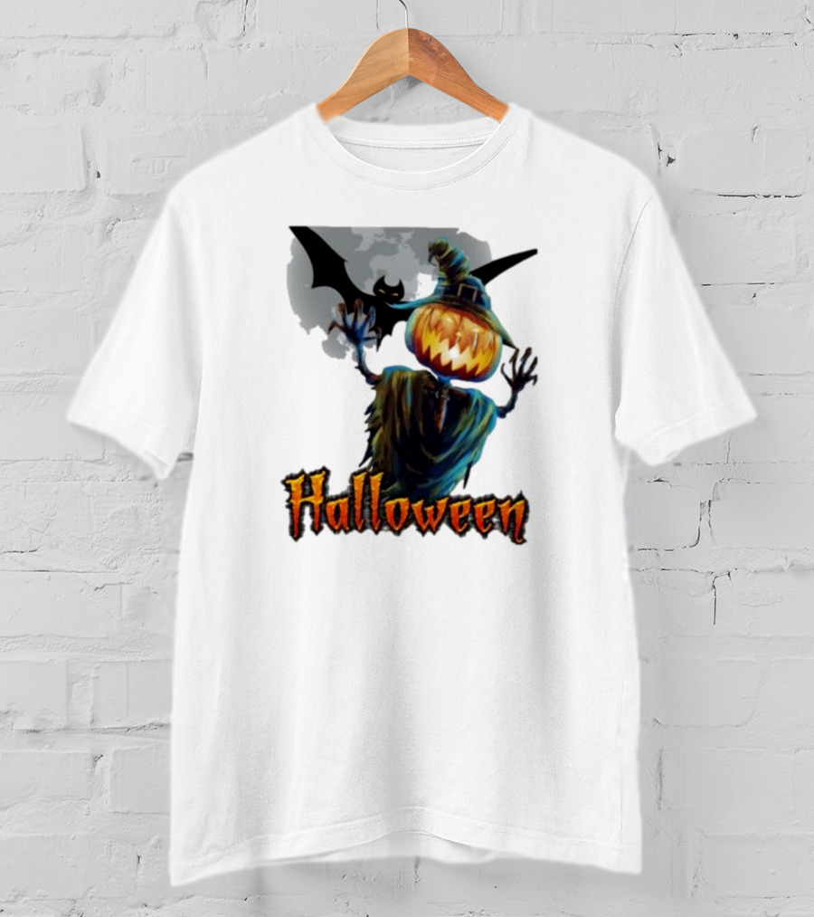 Halloween Horror Witch Straw Man Pumpkins Bat Scary Night T-Shirt