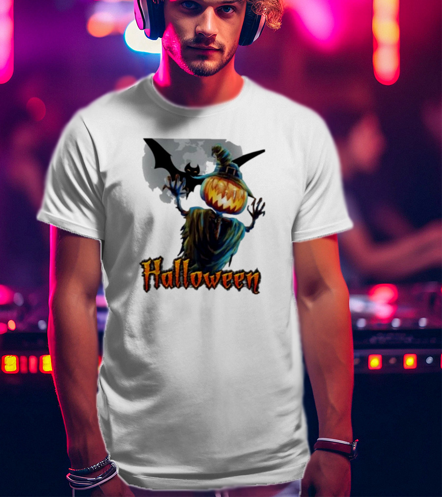 Halloween Horror Witch Straw Man Pumpkins Bat Scary Night T-Shirt