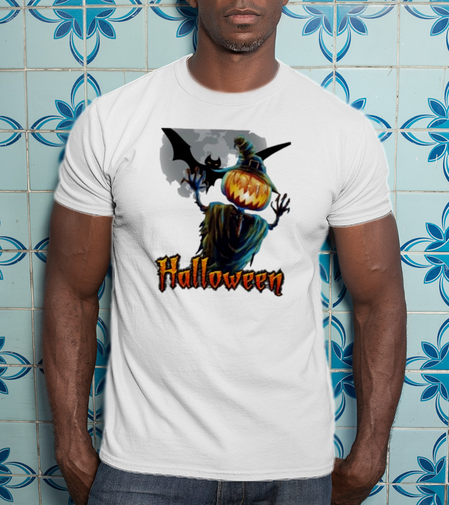 Halloween Horror Witch Straw Man Pumpkins Bat Scary Night T-Shirt