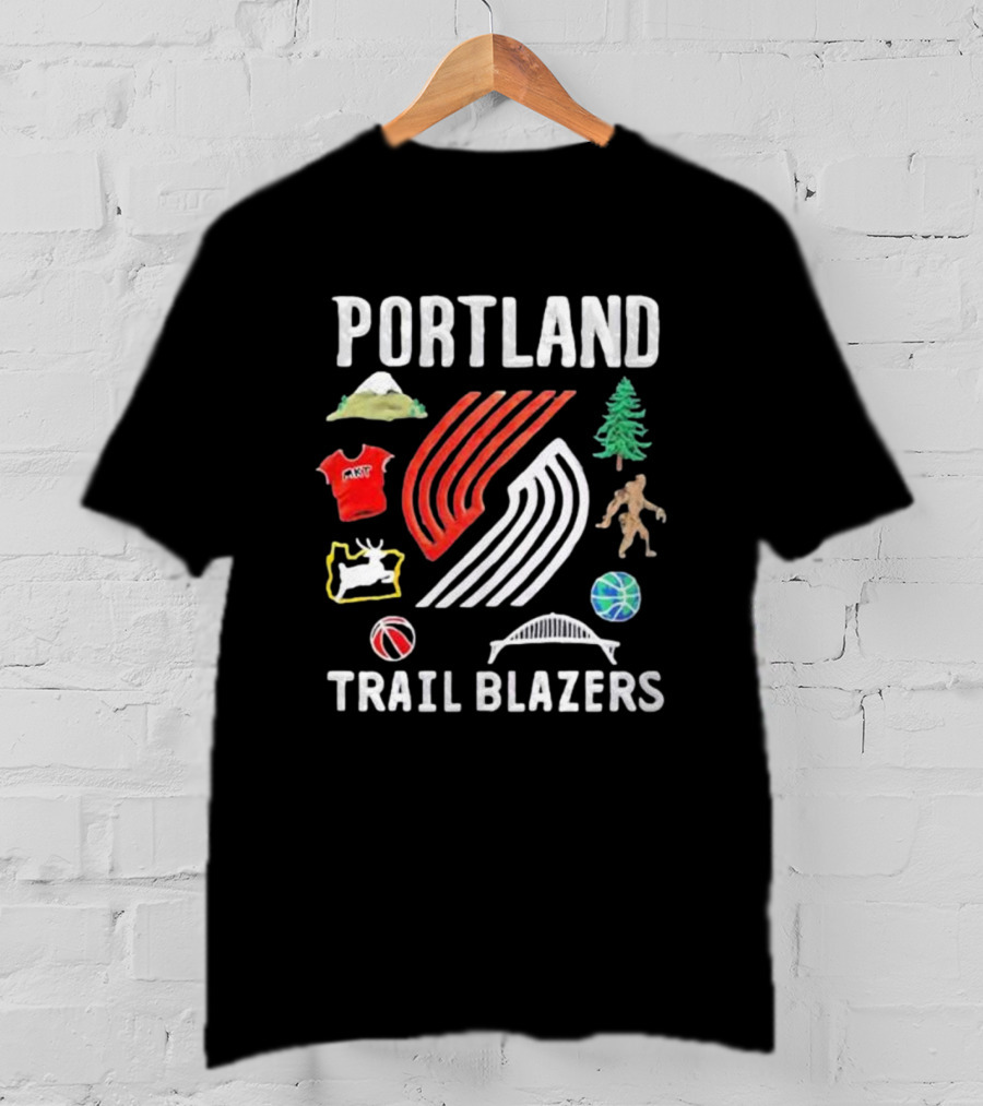 Portland Trail Blazers NBA X Market Claymation Mountains Trees Basketball Sasquatch Bridge T-Shirt