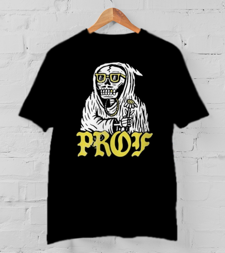 Prof Tombstones Skeleton With Yellow Glasses And Flower T-Shirt