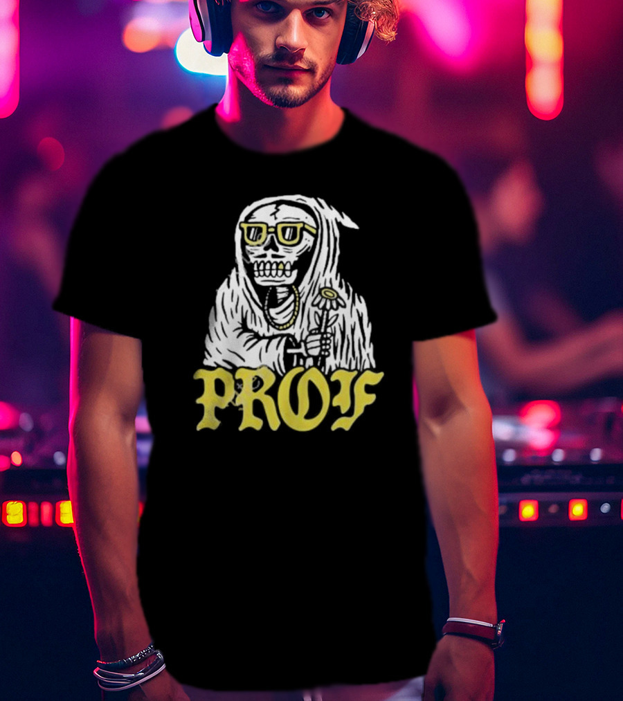 Prof Tombstones Skeleton With Yellow Glasses And Flower T-Shirt