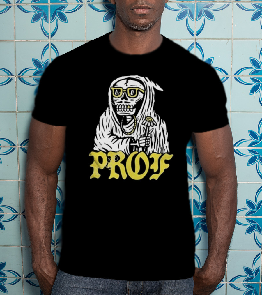 Prof Tombstones Skeleton With Yellow Glasses And Flower T-Shirt